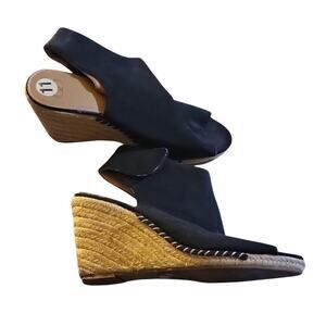 Kelsi Dagger Wedges Women's 11 Black Velcro Strap Espadrille Peep Toe NWOT